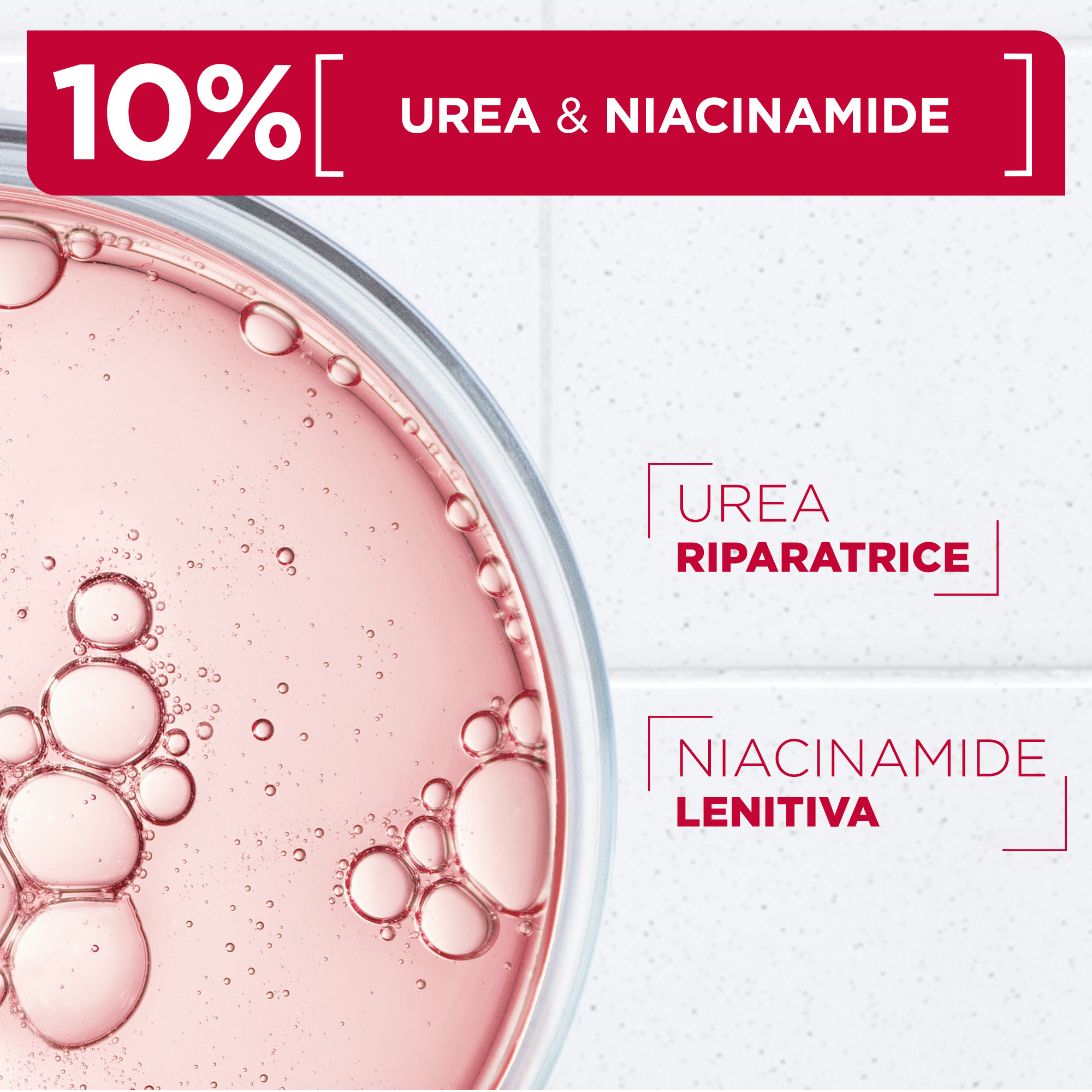 L'immagine è una grafica promozionale per un prodotto di skincare contenente urea e niacinamide